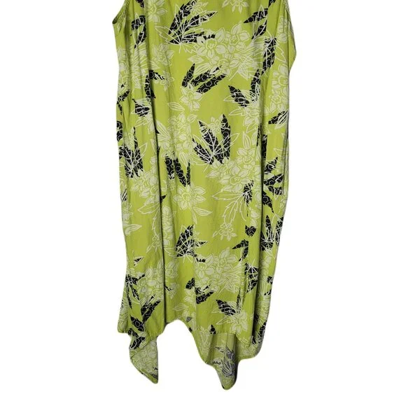 Tiki Palm Dress Womens XXXLG Green Floral Tropical Midi Handkerchief Hem - Picture 2 of 2